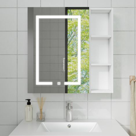 OCEAN contenitore con specchio a muro da Bagno con Specchio 70x70cm e Pensile Alto, Set Completo, Bianco (1/5)