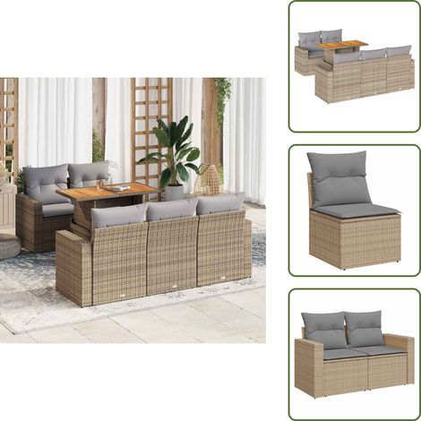 6-tlg. Garten-Sofagarnitur mit Kissen Beige Poly Rattan - Garten Sofagarnitur - Garten Sofagarnituren - Outdoor Sofagarnitur - Sofagarnitur Terrasse (1/5)