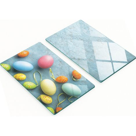 Tablas decorativas multifuncionales de cocina de vidrio templado con forma de huevos de Pascua, 2x30x52 cm.