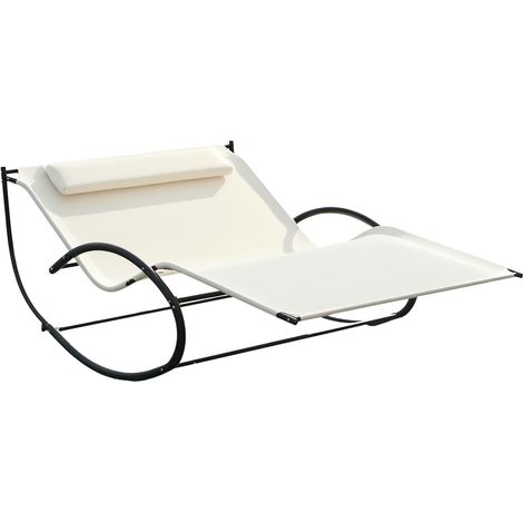 Outsunny Hammock Chair Sun Bed Rock Seat w/ Metal Texteline W/ Pillow Beige (1/5)