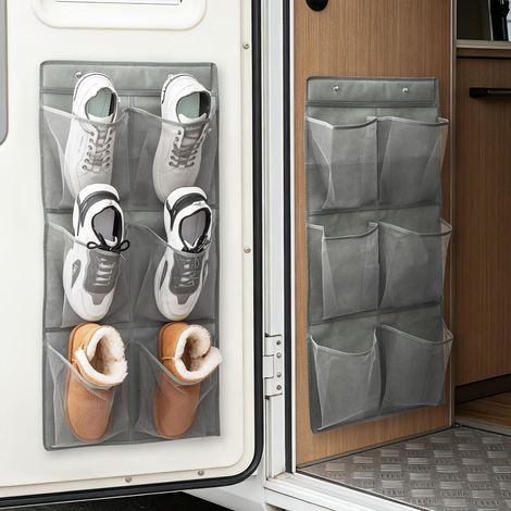Porte-Chaussures Mural Suspendu, 6 Poches par Modèle, Range-chaussures sans perçage pour porte de placard, Camping-Car, Entrée, Rangement Chaussures et Articles de Toilette (Gris, 2 pièces) (1/5)