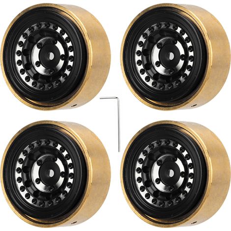 4pcs Roues RC Beadlock en Aluminium et Laiton, Poids de Roue pour Voiture FMS FCX24 1/18 1/24, Jantes Noires avec Bloc de Stabilisation (1/5)