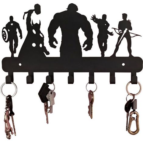 Porte-clés mural super-héros en métal, organisateur décoratif avec crochets, 26,9 x 19 x 2,5 cm (1/4)