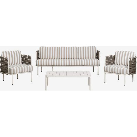 Ensemble de jardin avec canapé 3 places, 2 fauteuils en corde tressée Tevary et table basse en aluminium Boleni SKLUM