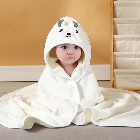 Serviette de bain à capuche - Serviette de plage pour enfants - Après le bain - Matière ultra-absorbante - 80 x 80 cm - Blanche (1/5)