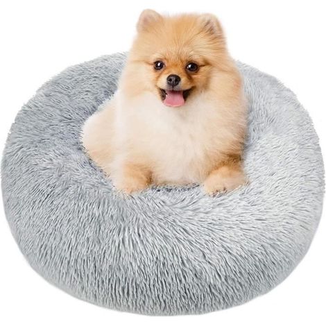 (Diamètre : 60 cm-gris clair)Panier pour Chat Chien 60CM - Coussin Rond Anti Dérapant Moelleux pour Chat Chien Lit Peluche Anti Stress Lavable(Gris Clair) (1/4)