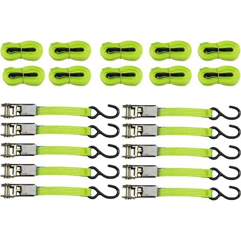 25MM Ratchet Straps 5 Metre 0.67 Ton x10 (800KG 5M Tie Down High Visibility S Hook)