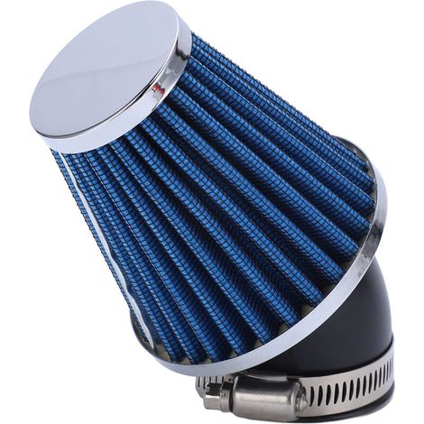 Filtro de aire, cono curvado a 45 grados para motor, limpiador de tuning, diámetro interior de 48 mm, para motocicleta, ATV, pit bike, mini, azul -Crezuo