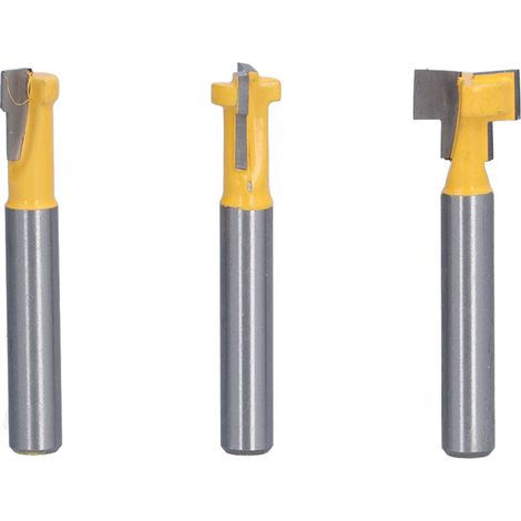 Ensemble de 3 fraises à rainurer en T, queue de 6,35 mm (1/4 po), pour le bois