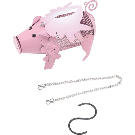 Mangeoire en acier inoxydable pour oiseaux sauvages en forme de cochon volant, avec chaîne et crochet. (1/5)