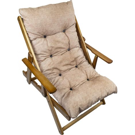 MAURY'S POLTRONA RELAX ECRÙ IN LEGNO CON 3 POSIZIONI E CUSCINO IMBOTTITO (1/2)
