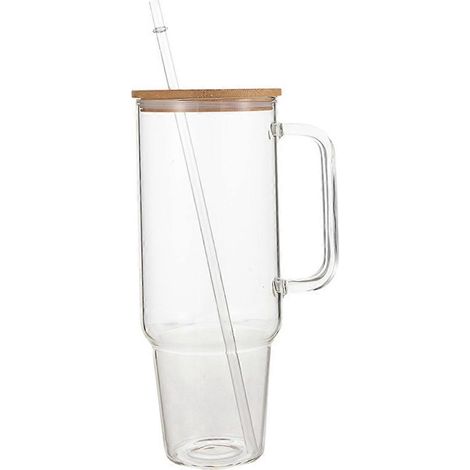 Tasse à café réutilisable en verre de 1,2 L (40 oz) avec anse et couvercle à paille (1/5)
