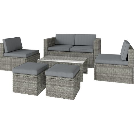 Outsunny Set Giardino Rattan 6 Pezzi, Salotto Esterno Salvaspazio