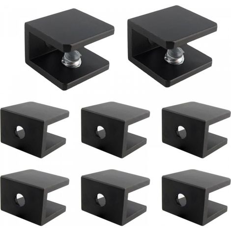 Lot de 8 supports d'étagère en verre carrés réglables, pour bois/verre de 5 à 8 mm, pièces de rechange pour support de salle de bain, noir (1/5)