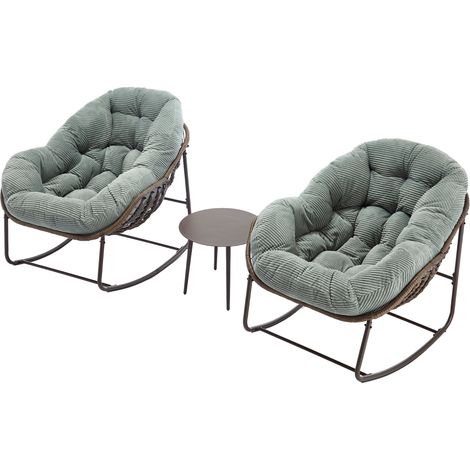 Fauteuil à bascule en rotin synthétique avec coussin, fauteuil surdimensionné vert pour terrasse, salon et jardin (1/5)