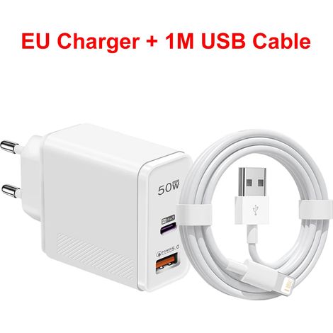 Chargeur ultra-rapide USB-C PD 50 W pour Apple iPhone 14 Pro Max, 13, 12, Mini, 11, X, XS, XR, 8 et 7 Plus - Câble de charge et accessoires de charge (1/5)