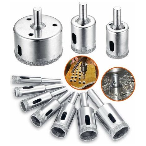 Foret diamanté, Scie-cloche Lot d'accessoires de forets pour verre/carrelage/céramique/marbre/porcelaine de coupe, embouts pour carottier Cutter avec EN acier inoxydable Carbone 8-50 mm 10 pièces（8/10 (1/5)