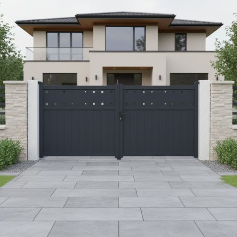 Portail battant aluminium anthracite 340x158 cm motorisable (1/5)