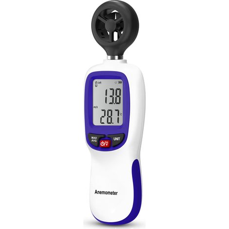 Anémomètre numérique portable Bluetooth, mesure vitesse du vent et température, modèle bleu et blanc, enregistrement 999 données, écran LCD (1/5)