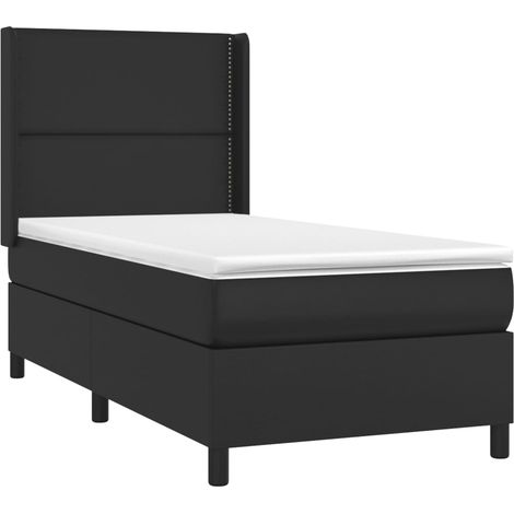 Estructura de cama LED con cabecero con somier colchón 90x190 cm sintético negro TDL0209076
