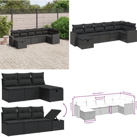 Salon de jardin 7 pcs avec coussins noir résine tressée - Ensemble Salon De Jardin - Mobilier Extérieur - Canapé Jardin - Chaise Lounge - Table Basse - Home & Living (1/5)