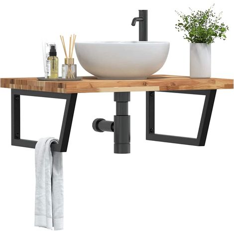 Waschbeckenregal Wandmontage Stahl und Akazienholz (1/5)