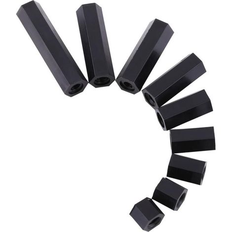 Assortiment de 100 entretoises hexagonales en nylon noir M3, boulons d'espacement à six pans creux, écrous et boulons hexagonaux filetés en nylon noir, avec boîte en plastique (M3 x 10) (1/5)