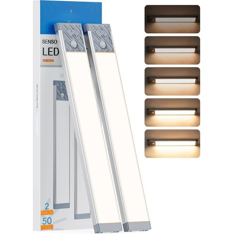 Pack de 2 Lampe de placard, lampe détecteur de mouvement intérieure à 50 LED à dimmage, lumière USB-C sous le placard de cuisine, rechargeable sans fil pour armoire, placard de cuisine, alliage d'alum