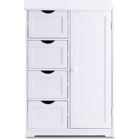 Armadio da Soggiorno Armadietto da Bagno Camera da Letto con 1 Anta e 4 Cassetti, Bianco (1/5)