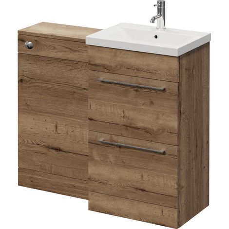 Napoli 390 Tobacco Oak 1000mm 2 Drawer Vanity Unit Toilet Suite with Glide Basin - 1000mm - Chrome 320mm HandleWithout Kingston Toilet Pan