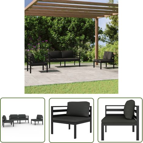 The Living Store Salon de jardin 4 pcs avec coussins Aluminium Anthracite - Salon De Jardin - Meubles De Jardin - Set De Salon De Jardin - Canapé Extérieur - Aluminium (1/5)