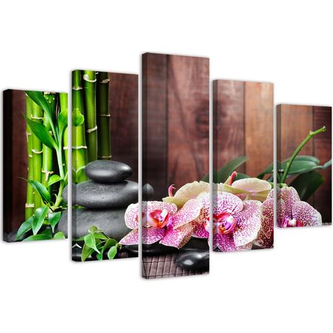 Quadri Quadro 5 pezzi Stampa su tela Pietre di orchidea Bamb๠- 200x100 (1/5)