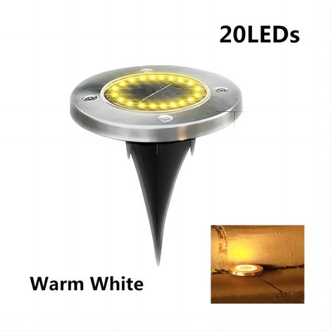 (1 lampe solaire LED blanc chaud - 20 LED - 1 pièce) Lampe solaire disque pour jardin extérieur, lampe solaire enterrée, projecteur, lampe LED solaire enfouie, décoration de jardin (1/5)
