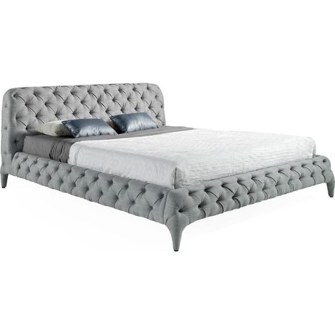 Lit avec rembourrage microfibre coussins et sommiers inclus pieds acier inoxydable rembourrés - Gris (1/5)