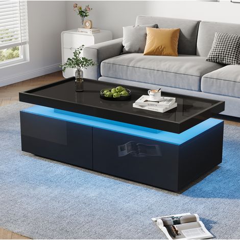 table salon table basse rangement LED 95 cm brillant OKMYHOME (1/5)