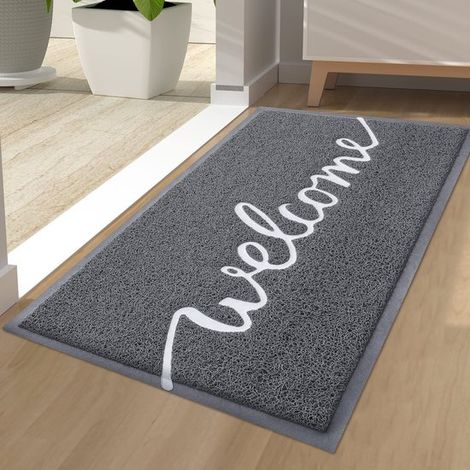 Tapis d'entrée/de jardin antidérapant et lavable, utilisable aussi bien à l'intérieur qu'à l'extérieur. Dimensions : 44 x 76 cm. Couleur : gris. (1/5)