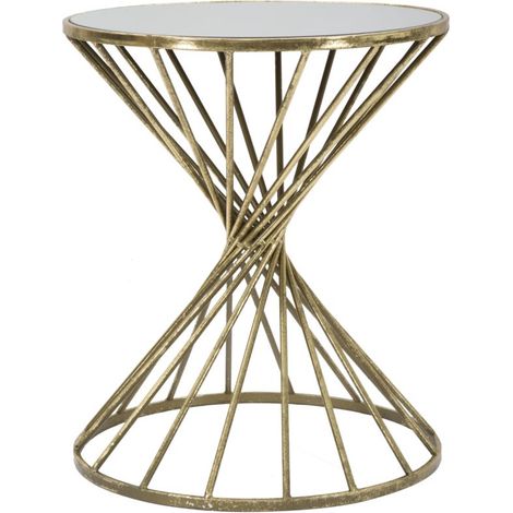 Tavolinetto Hypnos Ø42x50 cm in Ferro MDF e Vetro Oro
