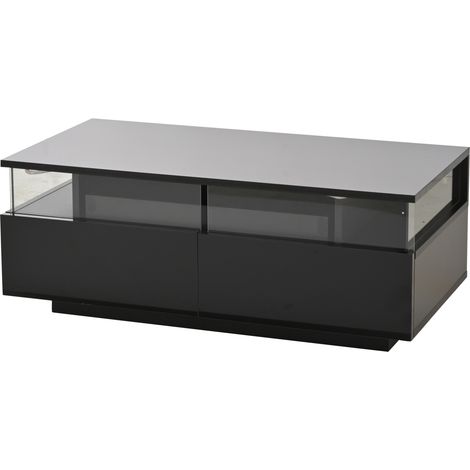 Mesa de centro negro brillante 90 x 45 x 35,5 cm con 2 cajones, bandeja extraíble y LED APP (1/5)