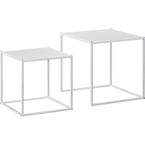 Set de 2 mesas auxiliares cuadradas de acero blanco, diseño moderno, 40 y 35 cm (1/5)