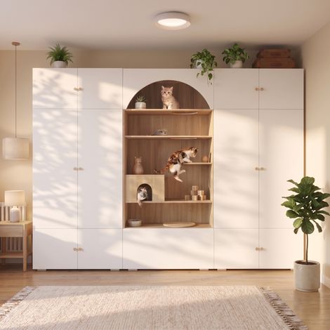 Conjunto de armario 3 en 1 con espacio para gatos y pared de escalada, 270 x 50 x 200 cm (1/5)