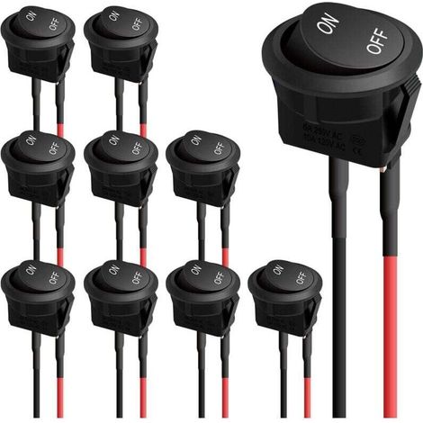 10pcs Interrupteur à Bascule Rond,on/Off Interrupteurs à bascule,Voiture interrupteur 12V 6A/250V 10A/125VAC Précâblé Interrupteurs à bascule pour Voiture,Camion (1/3)