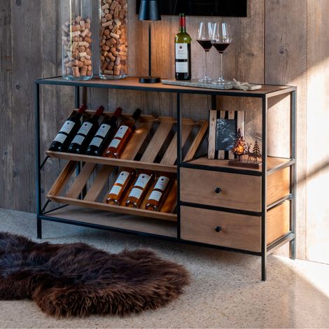 Meuble bar 2 tiroirs 120x33x77 cm naturel et noir - SANARY (1/5)