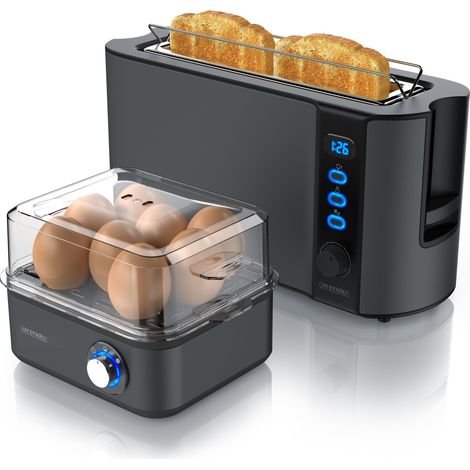 Arendo Frühstücks-Set, Eierkocher EIGHTCOOK, 2-Scheiben Langschlitz Toaster, Grau (1/5)