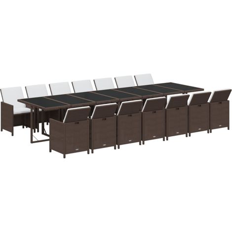 Set comedor de jardín 15 pzas con cojines ratán PE marrón vidaXL (1/4)