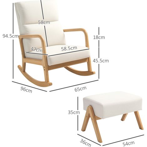 Poltrona a dondolo con poggiapiedi, 65 x 96 x 94,5 cm, portata max. 150 kg, crema bianco DESVIAE (1/4)