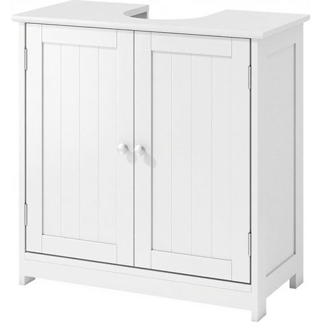 Meuble-lavabo à 2 portes avec étagère réglable et découpe en U, 60 x 30 x 60 cm, blanc (1/5)