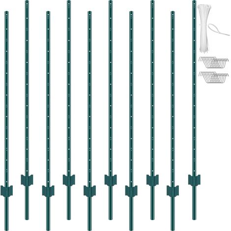 Poteau de Clôture en Métal 152,4 cm, Lot de 10, Piquets de Clôture en Acier au Carbone Robuste, Poteaux Métalliques pour Jardin, Pelouse, Fermes, Clôtures Extérieures, Potagers, Routes, Vert (1/5)