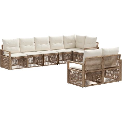 Gartensofa-set 8 pcs Beige Poly-Rattan vidaXL