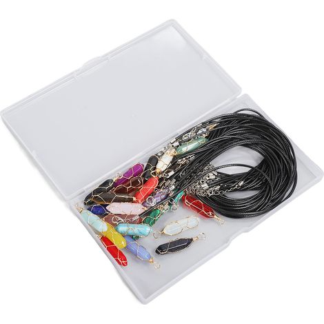 24 Pendentifs Tresse Cheveux avec 24 Cordes Cuir Vache, Pierres Cristal Dreadlocks Déco Accessoires (1/5)