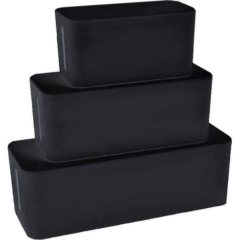 Set de 3 boîtes de rangement pour câbles – Noir – Tailles S, M, L – Cache‑multiprises – Organisateur de bureau